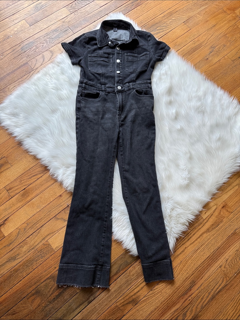 Forever 21 Black Short-Sleeve Denim Jumpsuit Romper
